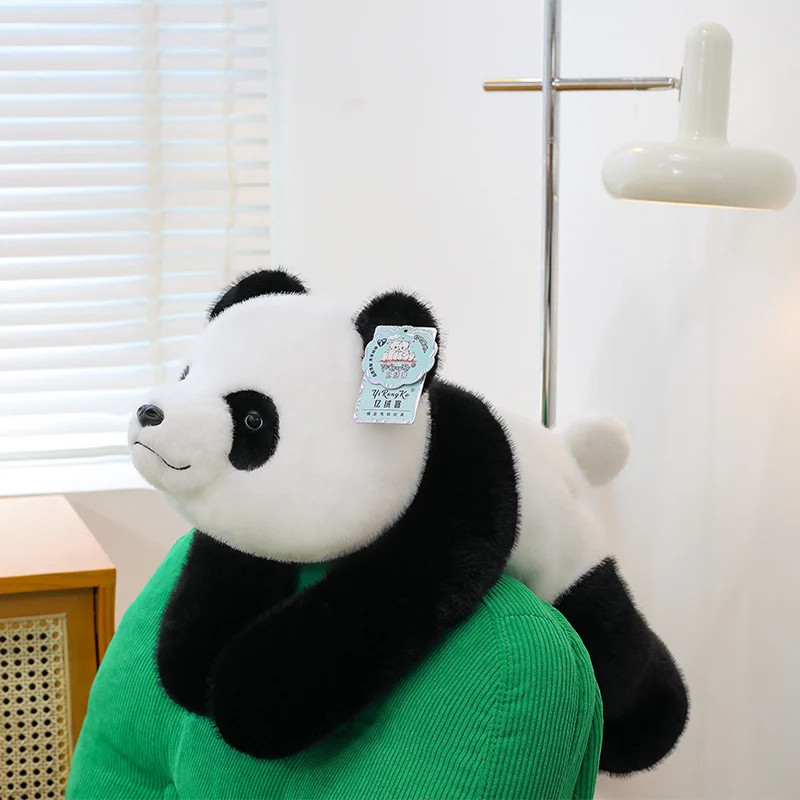 30-65cm Cute Medal Giant Panda Plush Long Pillow Cartoon Stuffed Animal Lying Big Size Pandas Plushies Toys for Kids Girls Gifts