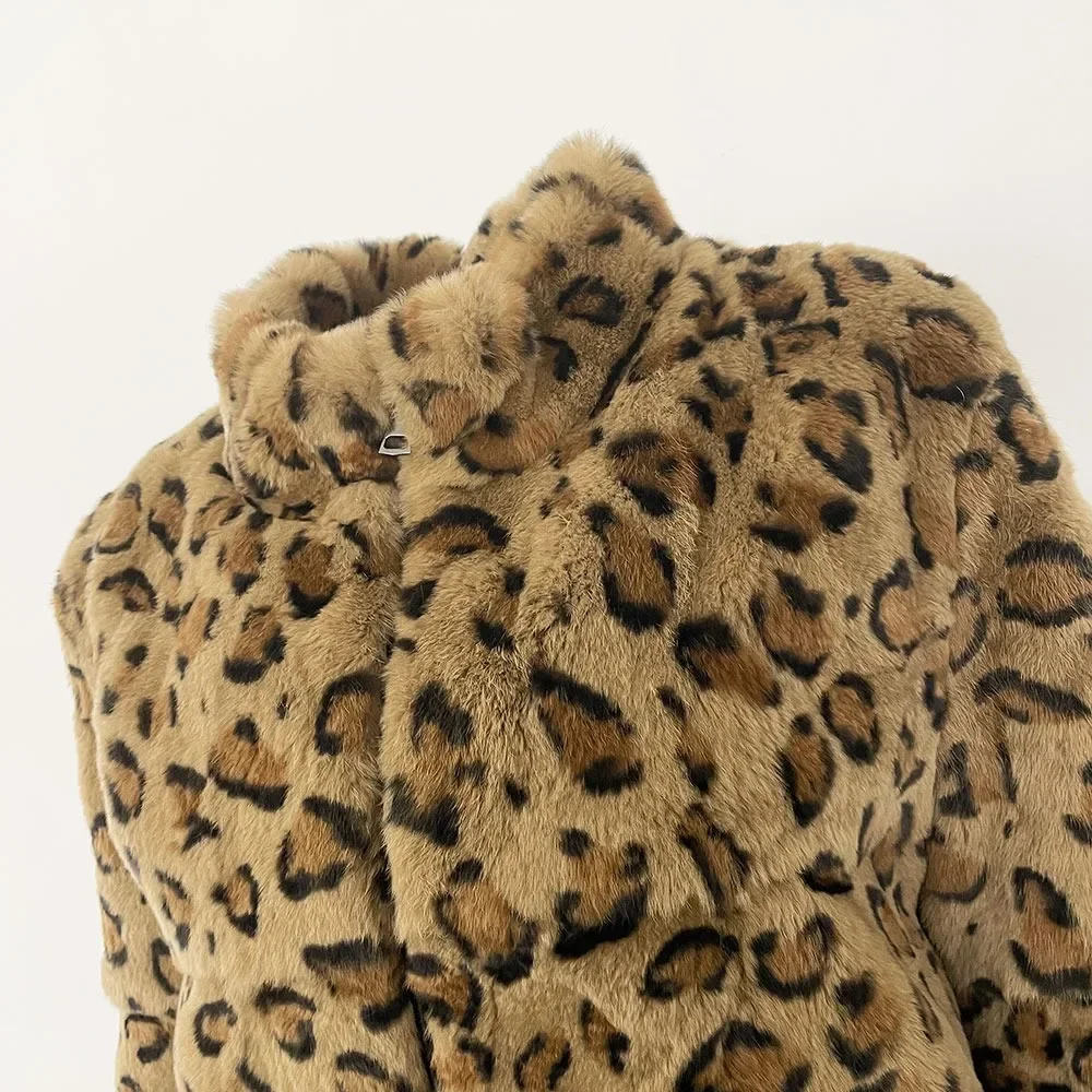 Veste en fourrure de lapin naturel léopard chaud femmes 2025 nouveau automne hiver court imprimé léopard réel manteau de fourrure de lapin vêtements d'extérieur femme