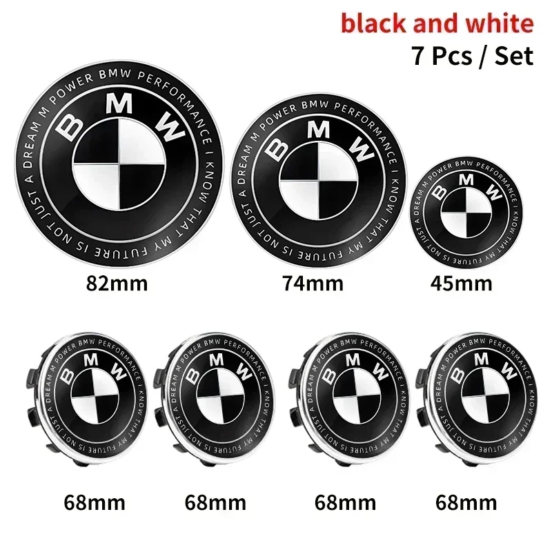 7pcs 45mm 68mm 74mm 82mm Car Front Hood Emblem rear boot badge Steering wheel Logo for BMW M F30 G01 E36 E39 E87 E46 E90 E92 E53