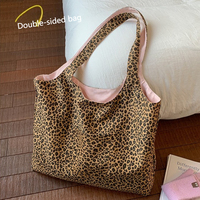 Leopard Print Vest Shoulder Bag for Women Double-sided Female Retro Suede Tote Purse Fall Winter Ladies Contrast Color Handbags