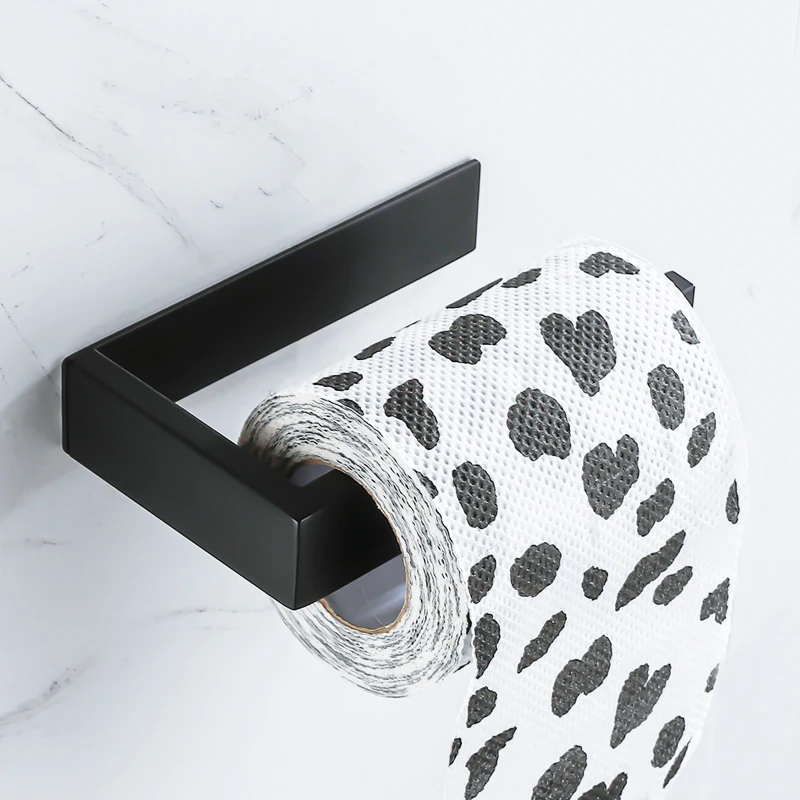 

Self Adhesive Toilet Paper Holder Black Matt Stainless Steel Square Tissue Holder For Bathroom Storage Wc Accessories No Drill