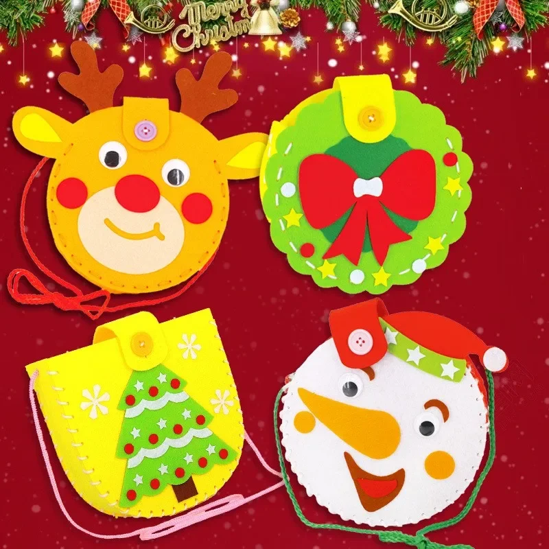 Children DIY Christmas Material Bag Toys Kindergarten Creative Educational Handmade Cartoon Xmas Sock Cap Craft Kit Toy for Kids