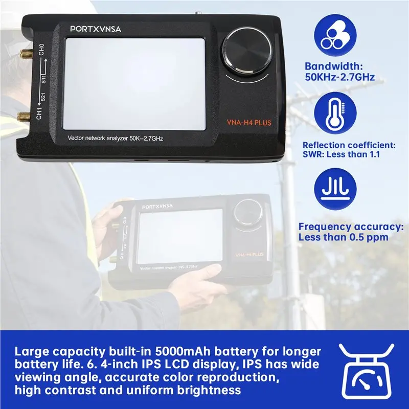 AB33-Nanovna-H4 Plus Portable Vector Network Antenna Analyzer 4In IPS LCD Display Touch Sreeen 50Khz 2.7Ghz Bulid In 5000Mah