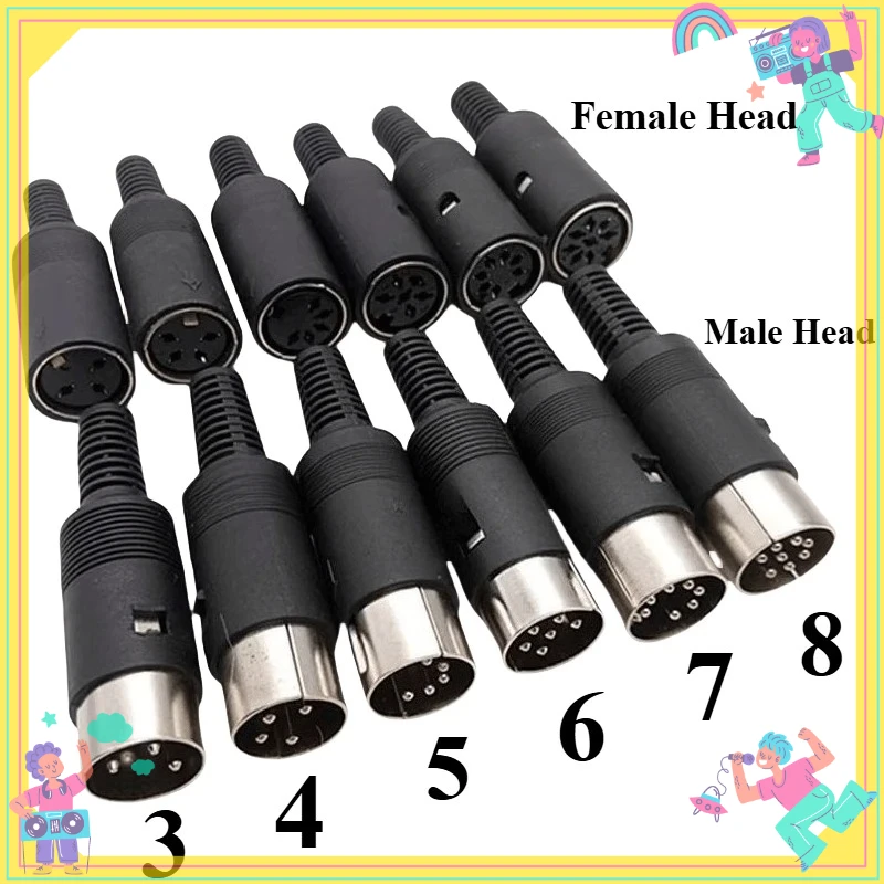 5PCS/DIN Terminal Block 3P-8Pin Male/Female Plug Jack with Plastic Handle Keyboard Cable Connector Adapter