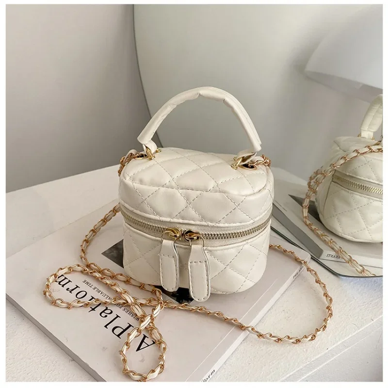 Women Shoulder Bags Cylinder PU Leather Bucket Ladies Crossbody Bag Casual Drawstring Handbags Purse for Travel Shopping