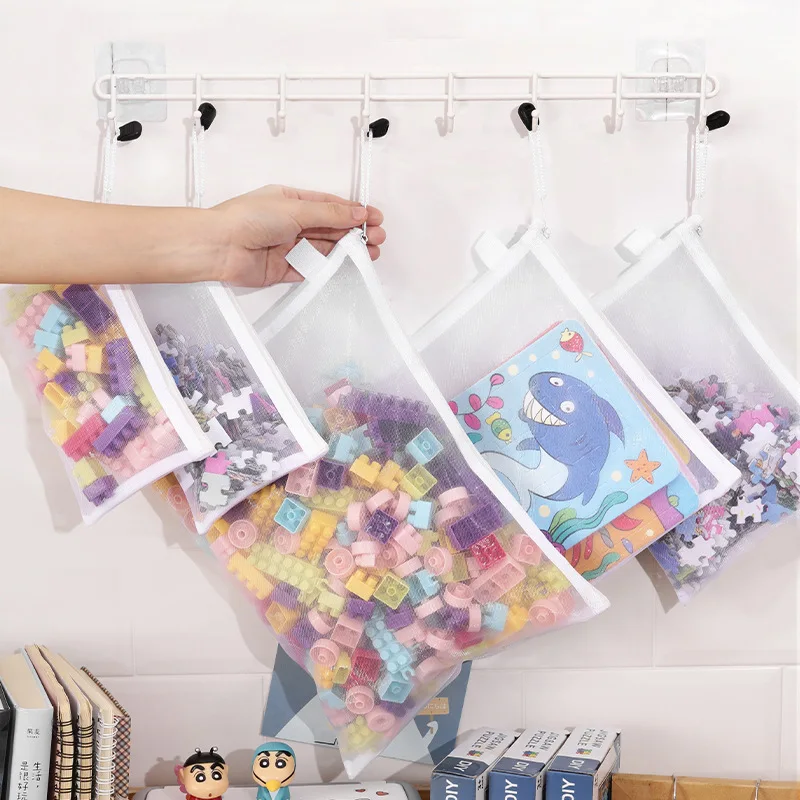 file Pouch puzzle building block toy storage classification bag transparent zipper mesh bag Storage Tools Cosmetic Organization