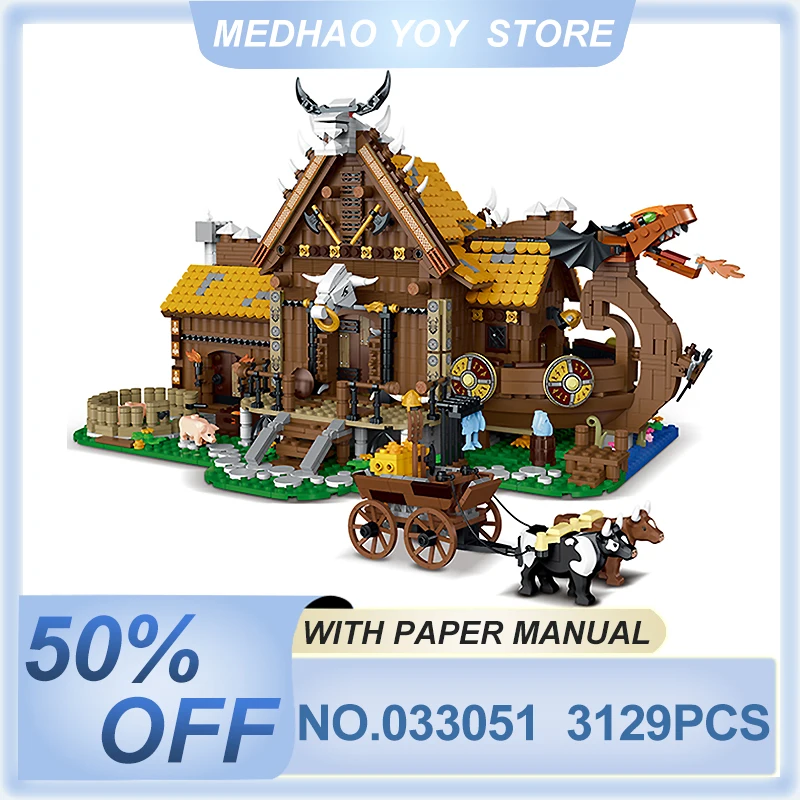 

IN STOCK 033051 MOC Idea History The Vikings House Model Building Blocks Bricks Puzzle Toy Assembling Children's Gift For Kids