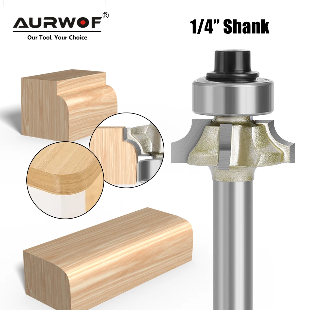 AURWOF 1pc 6mm 1/4 Shank Z4 Corner Round Router Bit R1 R2 R3 Mill Classical Cutter Bit Trim Edging Woodworking H07051Z4