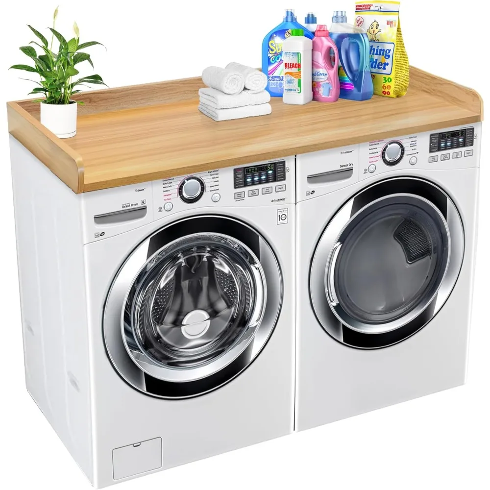 

Washer Dryer Countertop Solid Wood w/ Polyester Coating,Laundry Countertop with Edge Rails-27.5" Depth x 54" Width Laundry Room