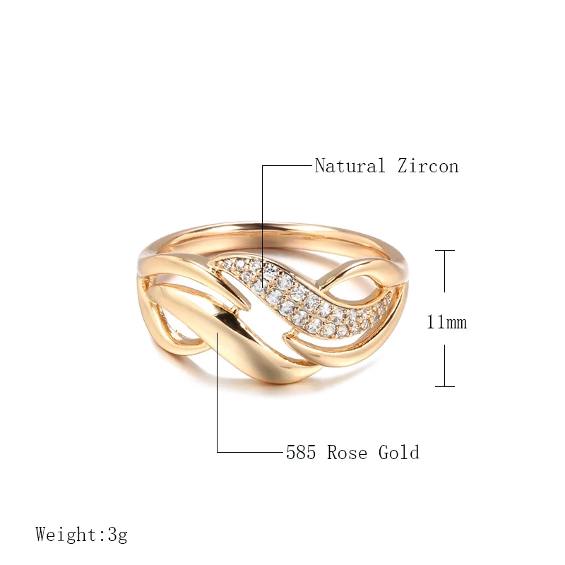 Kinel Luxury 585 Rose Gold Color Geometry Rings For Women Shiny Natural Zircon Accessories Ethnic Bride Wedding Jewelry Gift