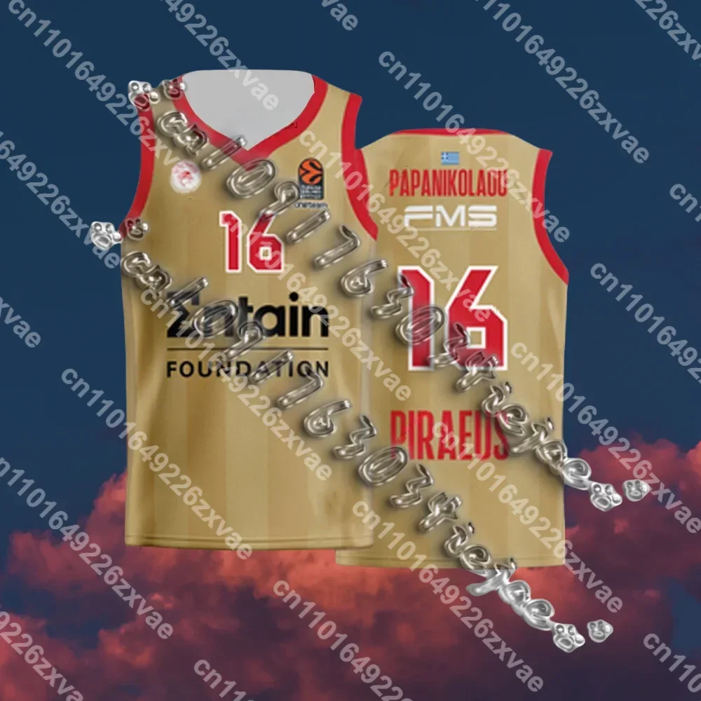 

24_25 New Olympiacos Athens Basketball Jersey Greece Basketball Jersey Vest Men_Boy Basketball Sports Jersey Vest T-Shirt