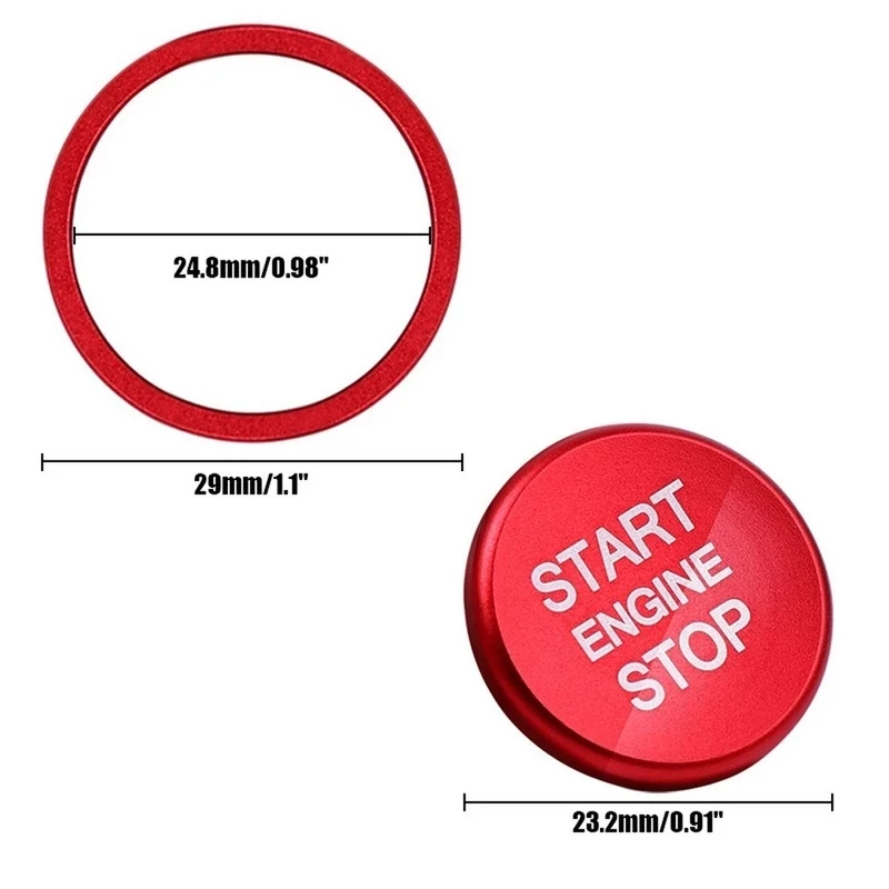 2Pcs Red Aviation Aluminum Engine Start Stop Push Switch Button Cover Ring Trim For VW MK7 Jetta GTI R Jetta CC Arteon