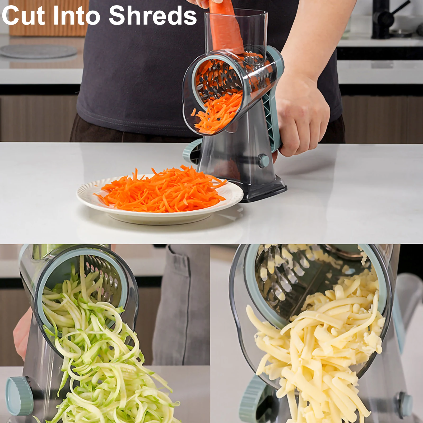 

Rotary Cheese Grater Multi-Function Manual Vegetable Slicer Peanut Nuts Grinder with 3 Rollers Clear Fruit & Vegetable Shredder
