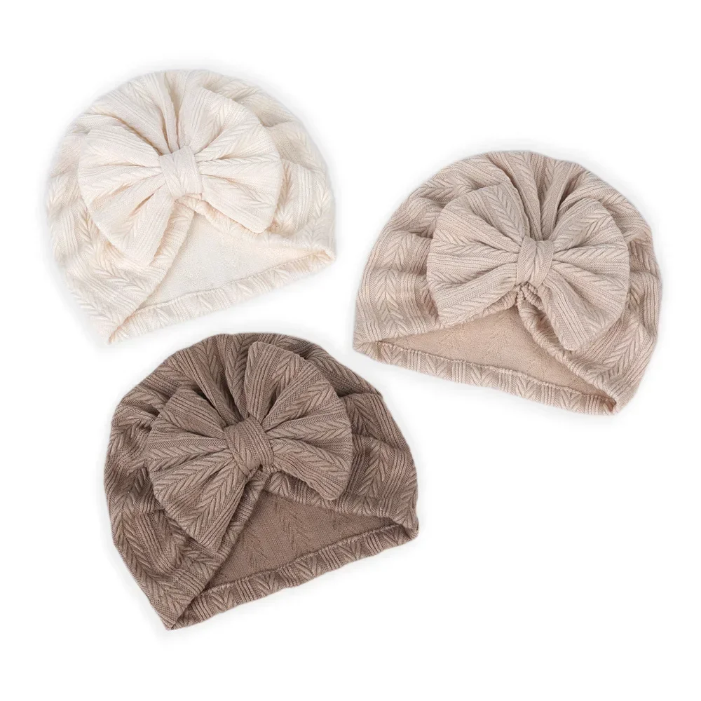 Chapéu de turbante elástico macio para bebê com arco, gorro infantil, respirável, cor sólida, gorro para menina, recém-nascido, infantil, primavera,