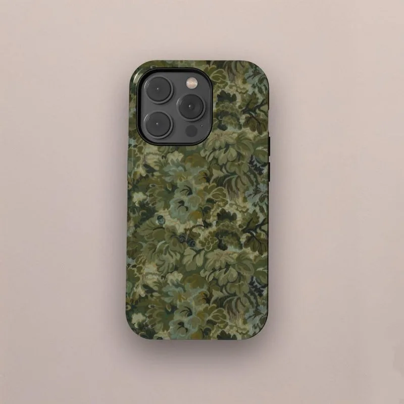 Retro Green Flowers Aesthetic iPhone Case