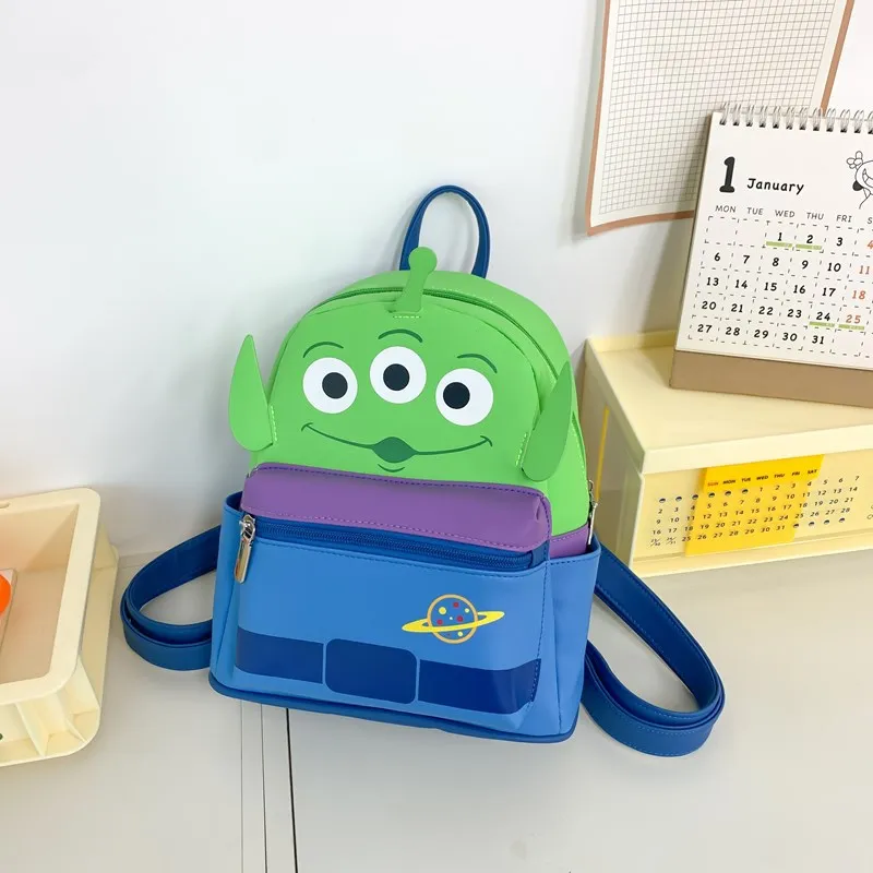 Disney Anime Toy Story Alien Schoolbag Cute Backpack Shoulder Bag Cartoon Creative PU Bag Student Birthday Gift
