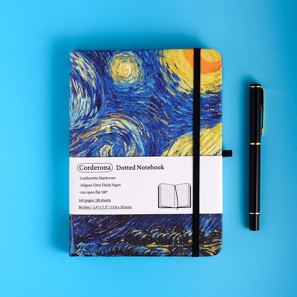 caderno capa dura bala noite estrelada jornal pontilhado van gogh e van gogh 160gsm b6 01