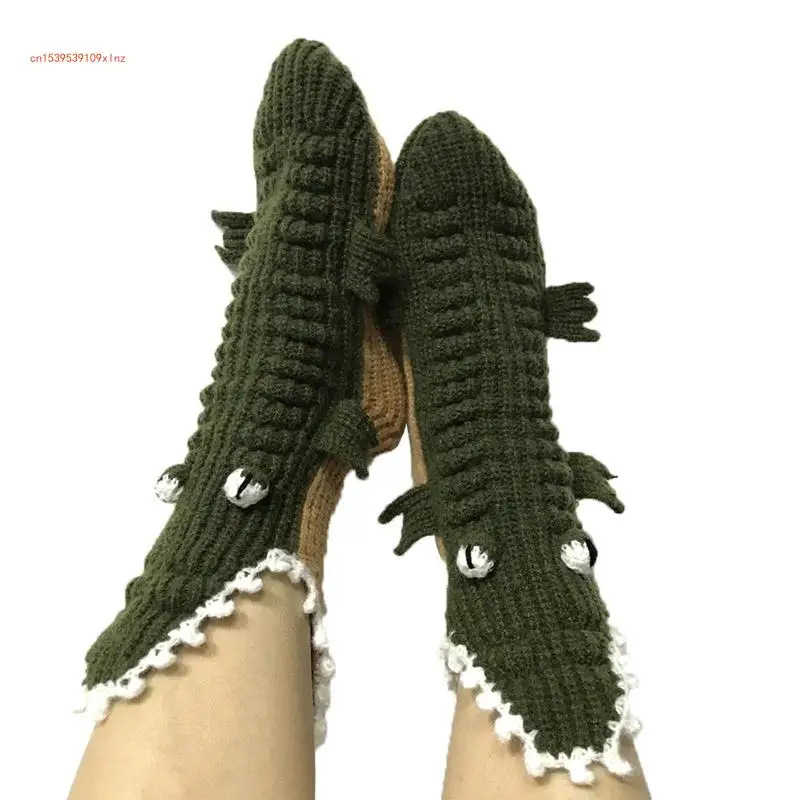 

Novelty Chunky Crochet Knit Cartoon Slipper Socks Funny 3D Big Eyes Wide Mouth for Crocodile Animal Warm Floor Stockings