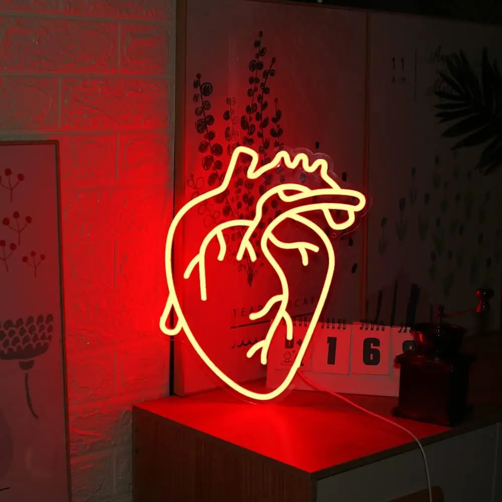 Human Heart Neon Signs LED Neon Light Sign Light Up Neon Signs Wall Decor for Bedroom Man Cave Bar Decor Store Club 13*12inches