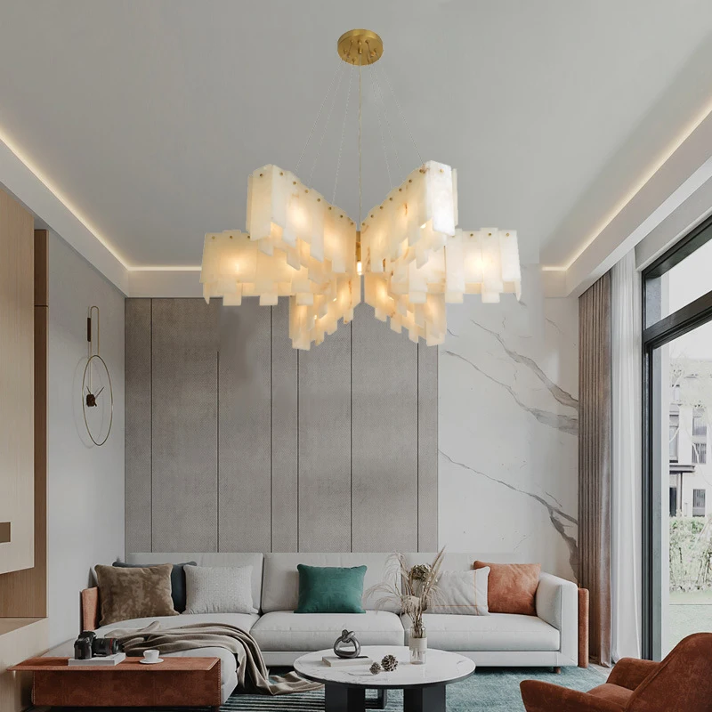 

Modern ceiling chandelier in lucite, celluloid/golden brass lustre, dimmable, for living room dining room home decoration