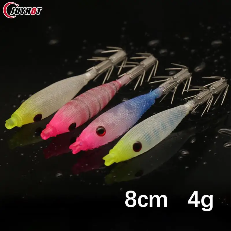 Export Japan Squid Needle 8cm 4g Bionic Bait Wrap Cloth Rubber Soft Body Wooden Shrimp Small Hanging Bucket Squid Hook Fishing L