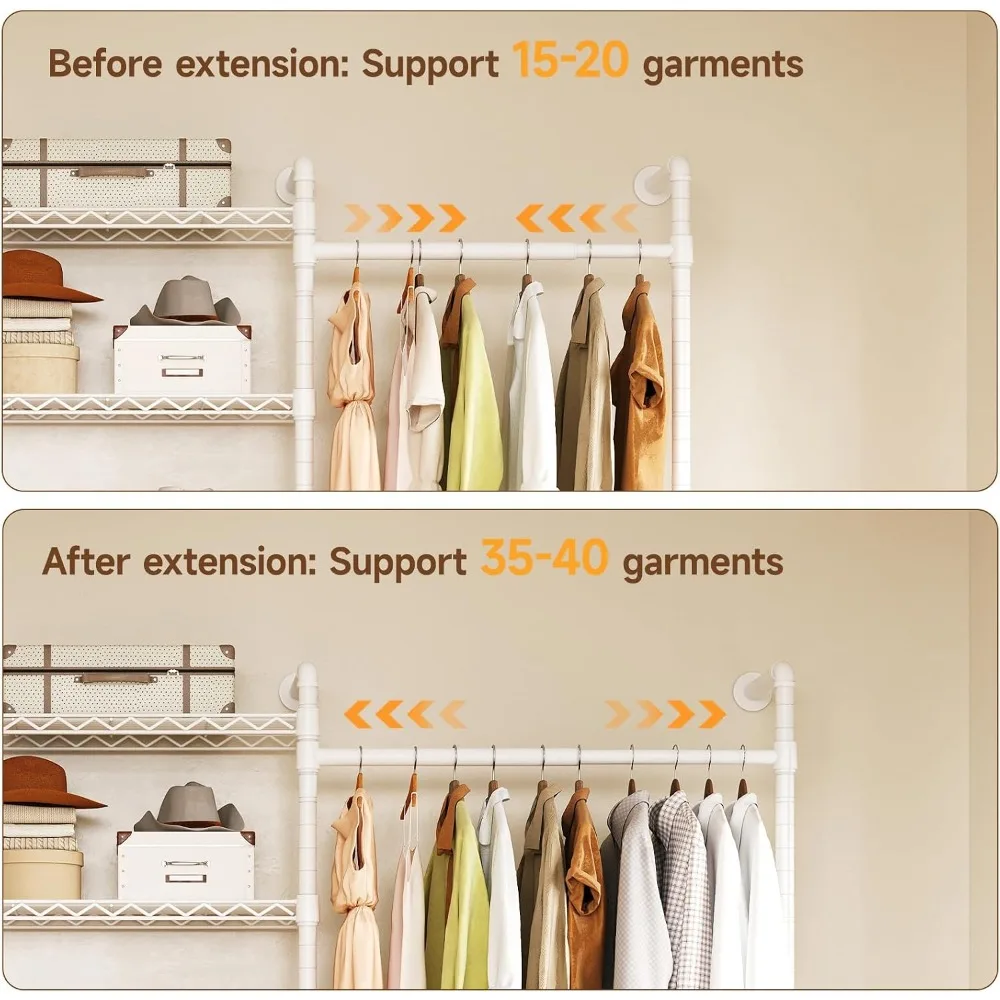 H4 Wall Mounted Closet System, Expandable Industrial Pipe Clothing Rack image 4