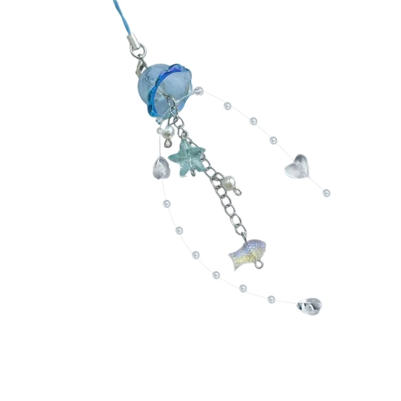 Elegant Jellyfish Inspired Phone Charm Portable Keychain with Crystal Star and Pearls Accents for Phone Drop Shipping