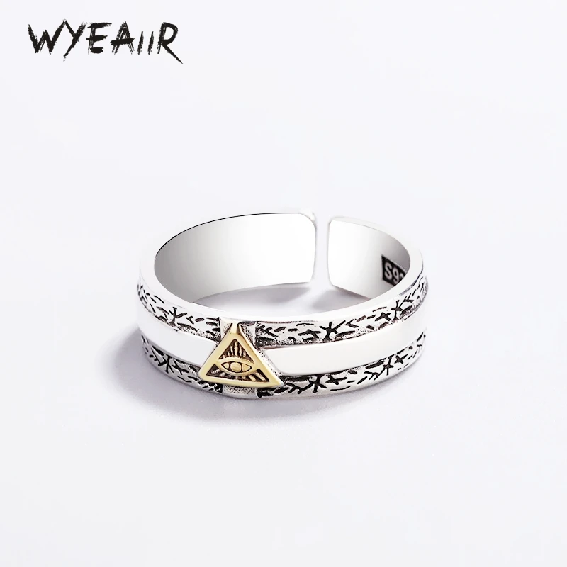 

WYEAIIR 925 Sterling Silver Vintage Eye of God Thai Silver Resizable Opening Ring For Women Luxury Jewelry