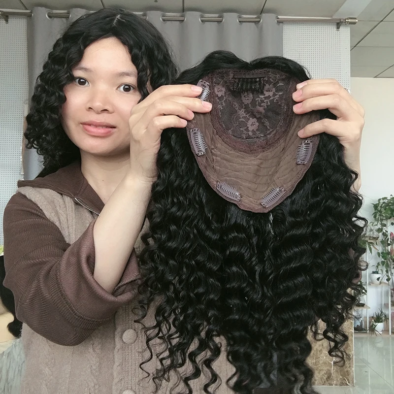 

Factory Wholesale Prices Salon Top Quality Curly Hair Topper Silk Base Afro Curly 100 Human Hair Toupee For Women Hair