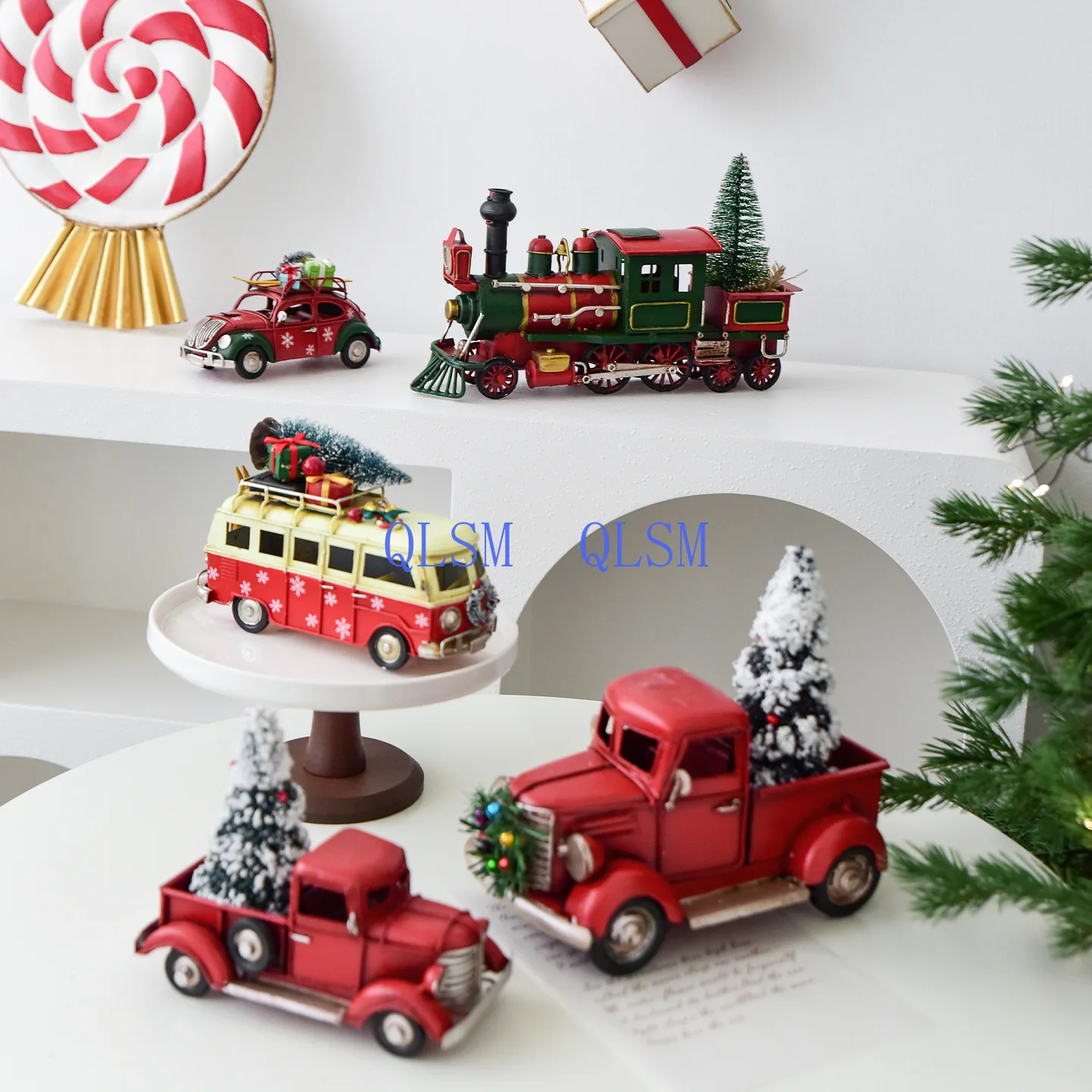 Christmas Decoration High-grade Tin Car Christmas Tree Train Table Top Ornament Christmas Gifts Car Ornament