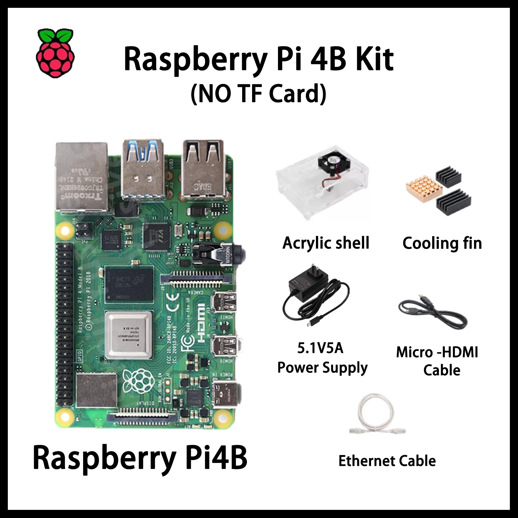 Original Raspberry Pi 4B NO TF card Kit 2G/4G/8GB RAM BCM2710A1 Bluetooth 4.2 BLE Wireless LAN Support Broadcom power