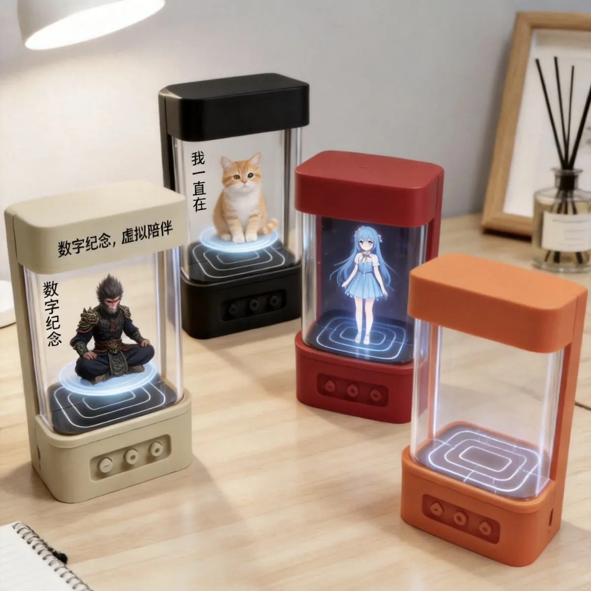 AI desktop intelligent holographic 3D projection cabin interactive chat listening to music AI intelligent machine