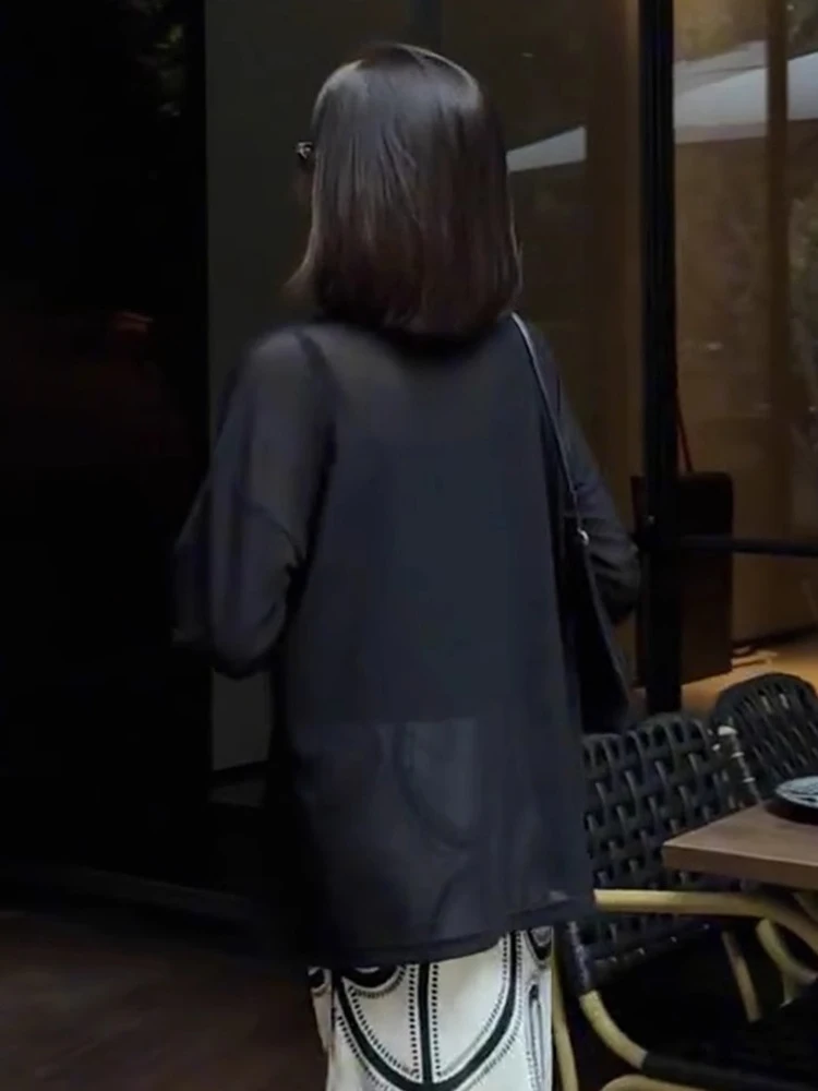 ピュアカラーニットウェア長袖アイスシルクラウンドネックシンプルスタイル高級初秋トレンドトップスヘッドオーバーシャツスイートスタイル