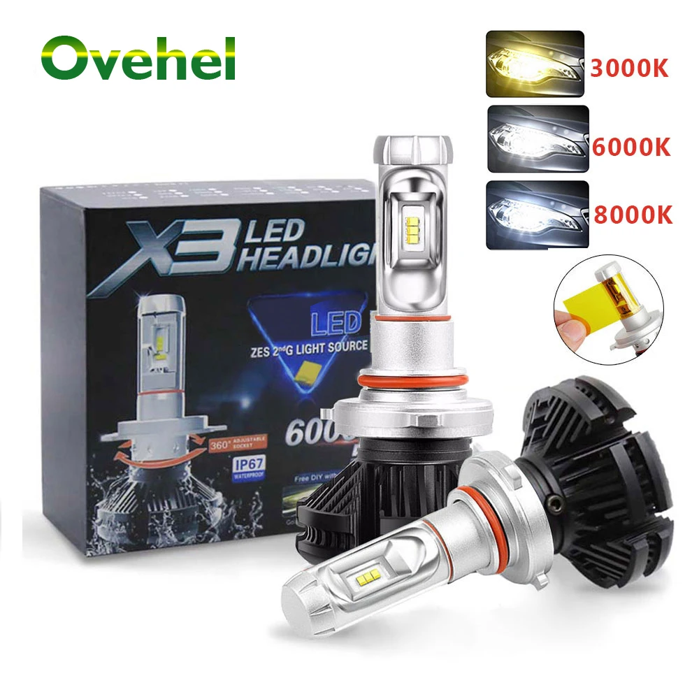 

Автомобисветильник фары OVEHEL ZES H4 светодиодный LED, H7, H11, 3000K, 6000K, 8000K, HB3 9005, HB4 9006, светодиодные лампы для передних фар 50 Вт, лм, X3, Автомобильные фары