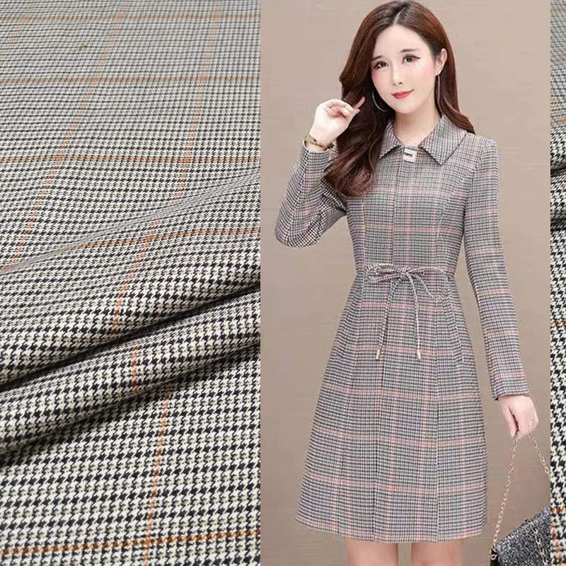 Houndstooth Plaid Yarn-dyed Trench Coat Fabric Pure Wool High-end Dress Suit Jacket Cloth for Dress by the Yard