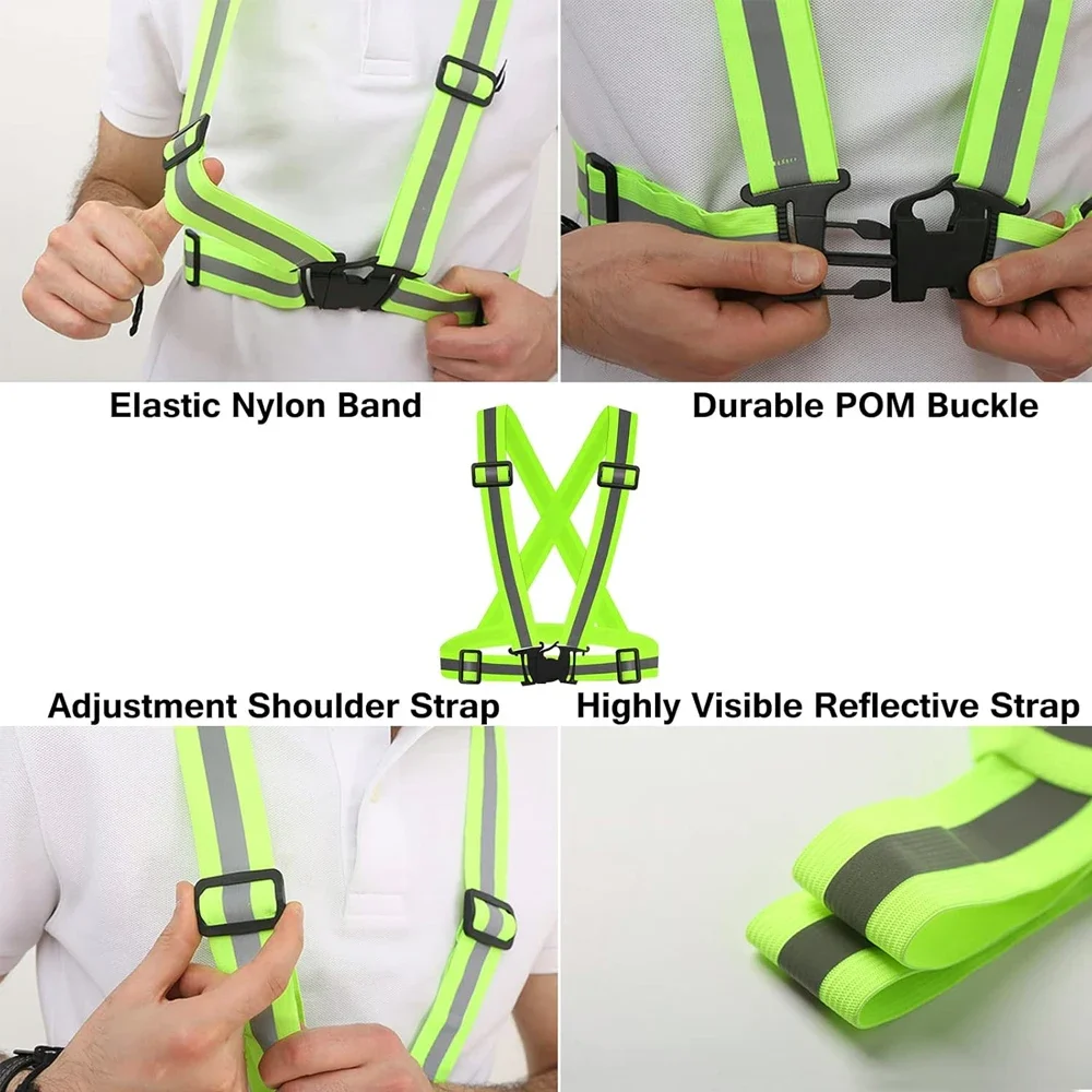 Chaleco elástico reflectante para exteriores, suministros para correr de noche, ciclismo, tela reflectante, chaleco de seguridad ajustable, equipo de equitación, 1 Uds.