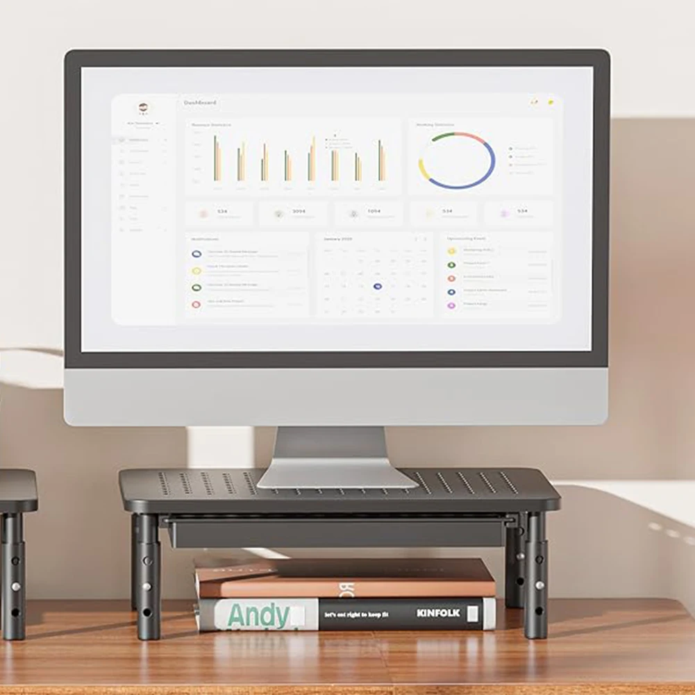 Monitorständer-Riser mit Schublade, Metall-Computerständer, 3, höhenverstellbarer Computer-Monitorständer für den Heim-Desktop