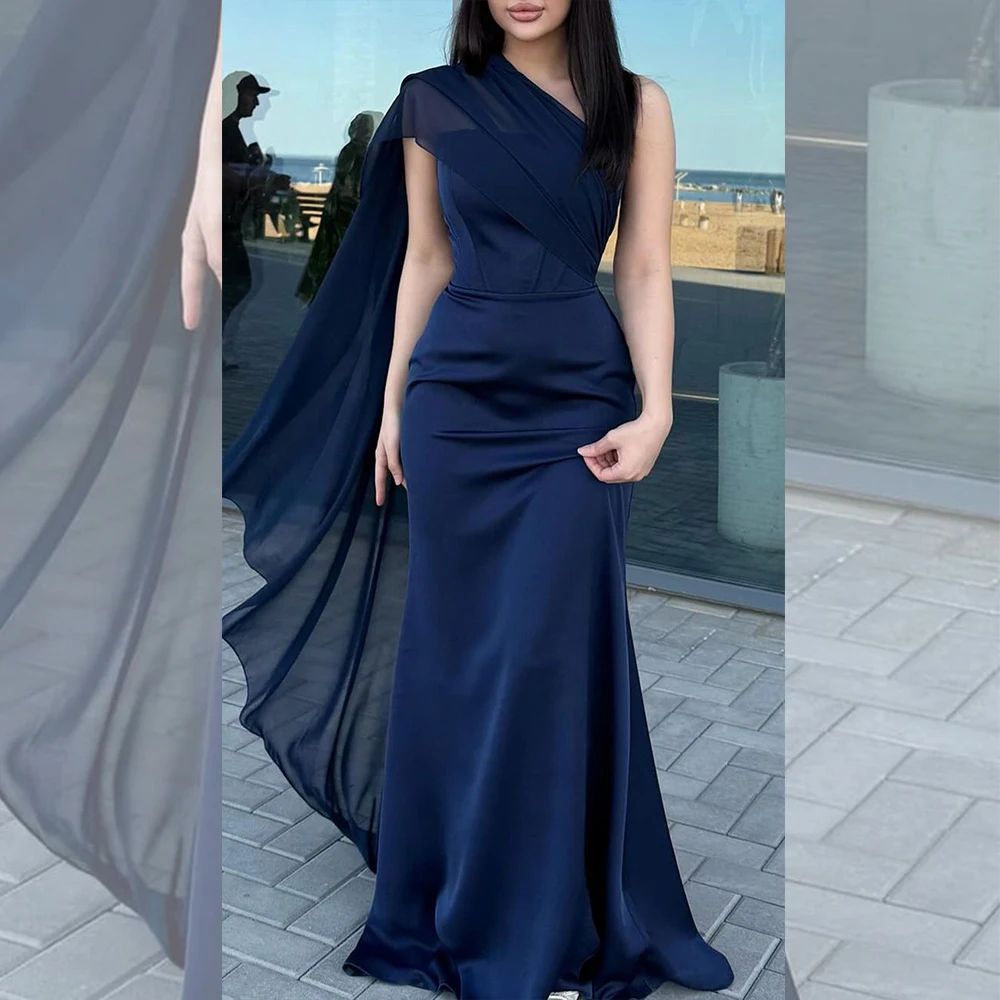 فساتين سهرة أنيقة باللون الأزرق الداكن حورية البحر فستان حفلة موسيقية للنساء بدون حمالات فساتين رسمية طويلة وبسيطة لحفلات الكوكتيل