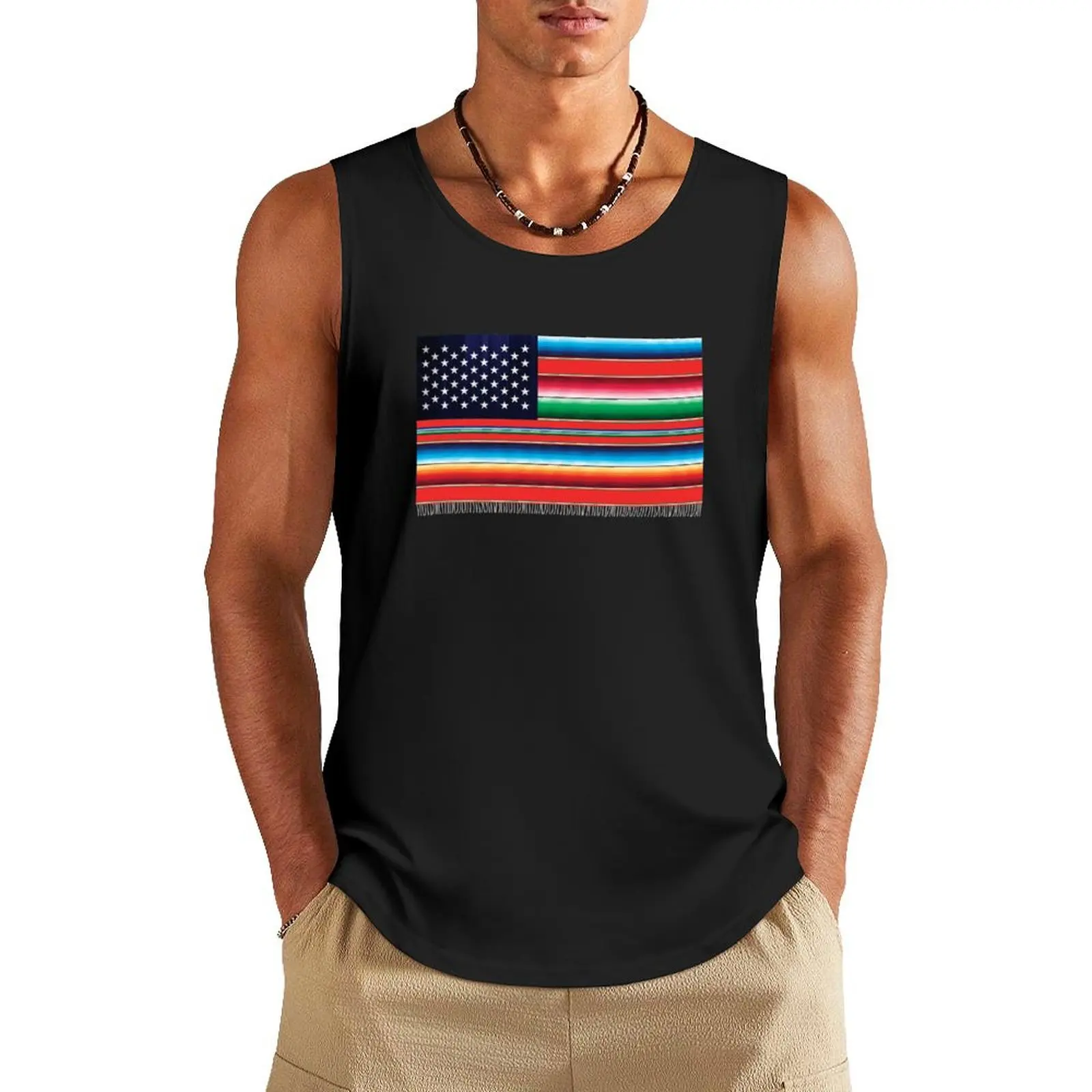 

American Serape Blanket Flag Tank Top Man summer clothes sleeveless shirt man t shirt gym