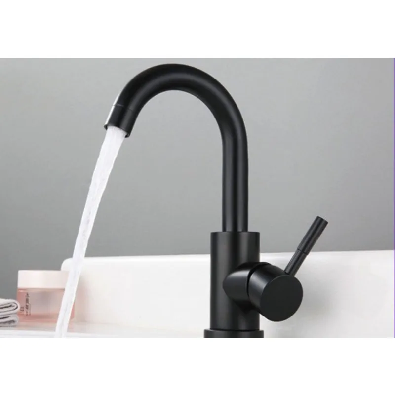 

304 stainless steel black hot and cold faucet, bathroom counter basin, hand wash basin, rotating large curved basin faucet