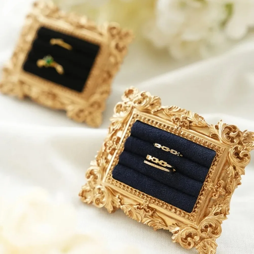 Retro Ring Storage Tray Square Photo Frame Display Shelf Ring Earring Storage Rack Jewelry Shop Display Rack Home Decoration