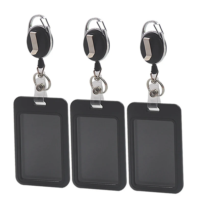 Fashion Simple Work Permit Card Holder Corded Retractable Neck Hanging ID Card Protector Badge Case Hard Case ID Card Holder