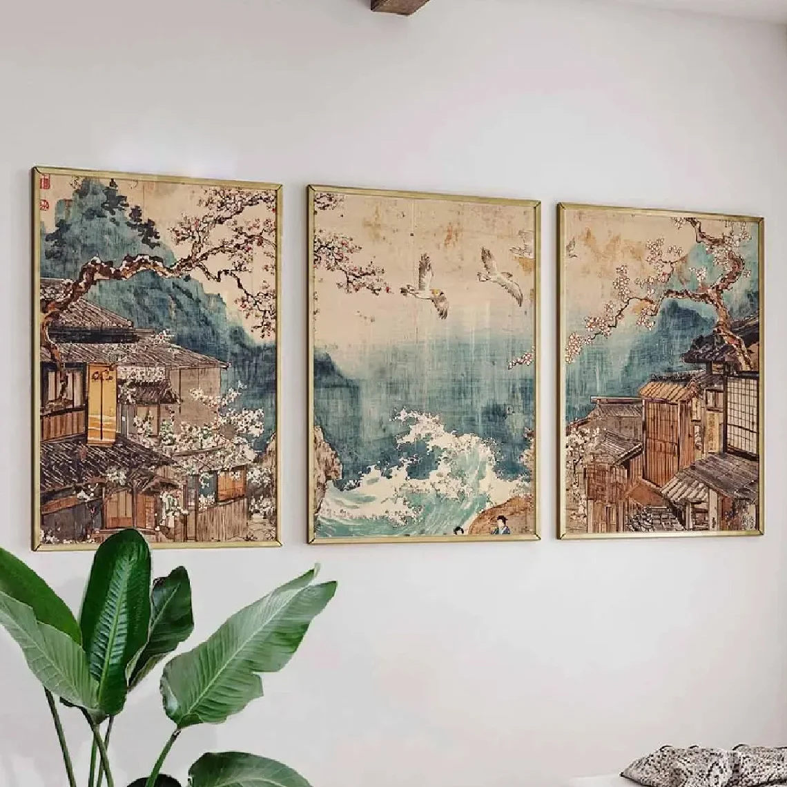 Canvas Painting Katsushika Hokusai Ukiyo-e Great Wave Oriental Landscape Frameless Living Room Wall Art Prints Poster 3pcs Set