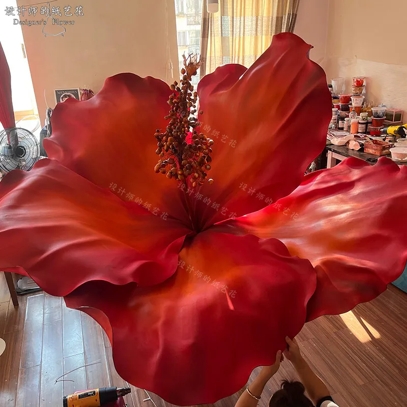 Giant eva hibiscus Zhu Jin waterproof paper art flower head scene arrangement three-dimensional decorative finished ornament pro