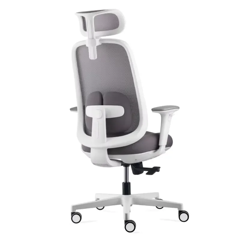 Ergonomic Mesh Office Chair White Frame with Headrest Lumbar Support Height Adjustable Swivel Computer Desk Seat for Home