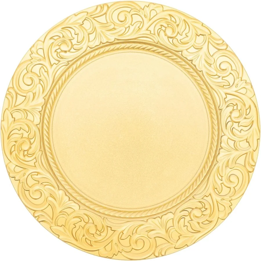 

100 шт. круглые тарелки для зарядного устройства, 13 дюймов, многоразовые свадебные зарядные устройства, набор тарелок с блестящей текстурой, сервировочная тарелка для обеденной вечеринки