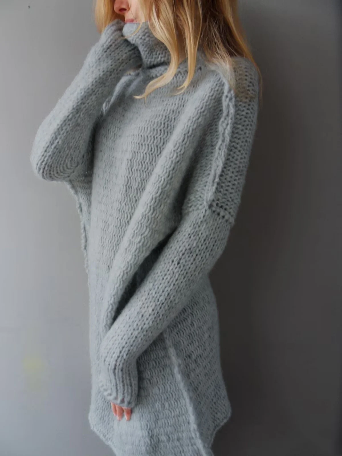 Gray Turtleneck Long Sweater Women Long Sleeve Oversized Knitted Sweaters Casual Loose Pullover Tops Fashion Autumn Streetwear