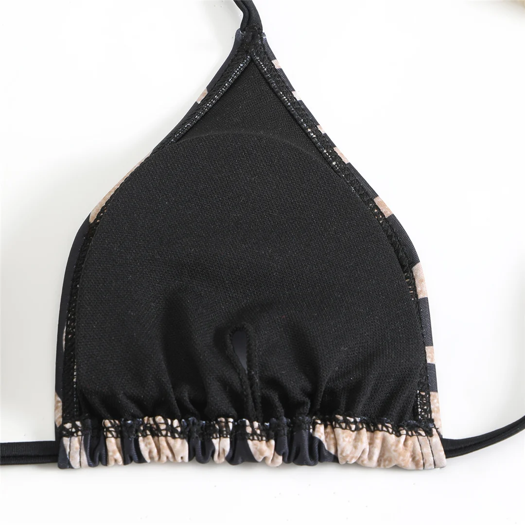 Halterneck-Bikini mit Streifenmuster und Leopardenprint, zweiteiliger Badeanzug für Damen, Badebekleidung, Badeanzug, Badeoutfit, Modell V6840L. – Detail 20