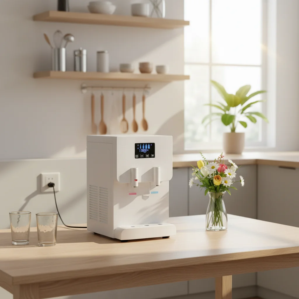 Tabletop electric Water Dispenser Top Load Plastic Design Hot Cold Compressor Cooling for Household Hotel Use