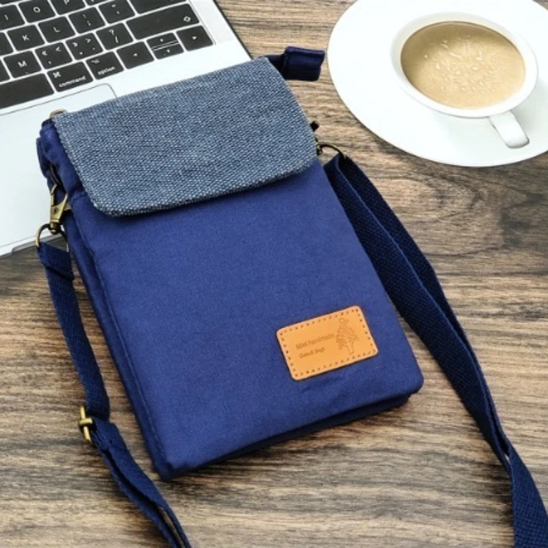 Large Screen Friendly 5‑Layer Women Messenger Phone Bag Pastoral Leaf Print Fabric Crossbody Bag Multi‑Pocket Daily Shoulder